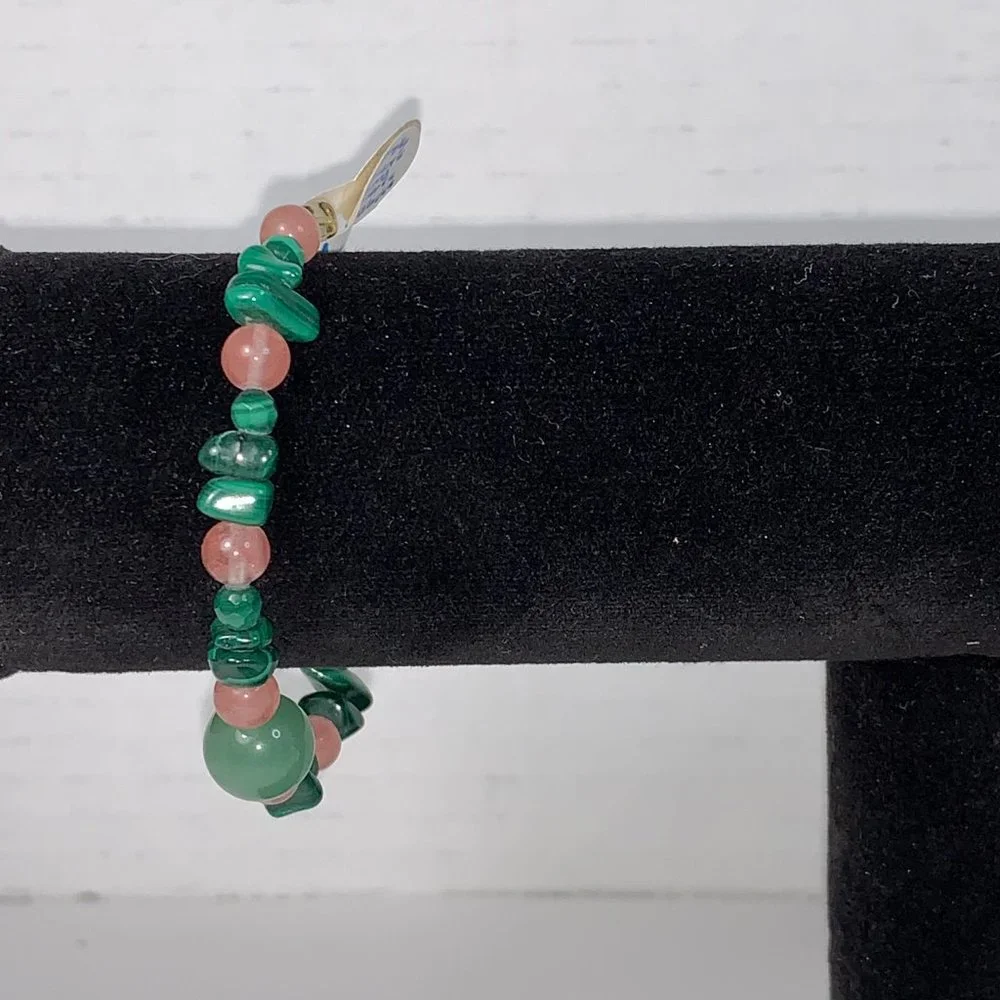 6 1/4 Malachite and Cherry Quartz Bracelet
